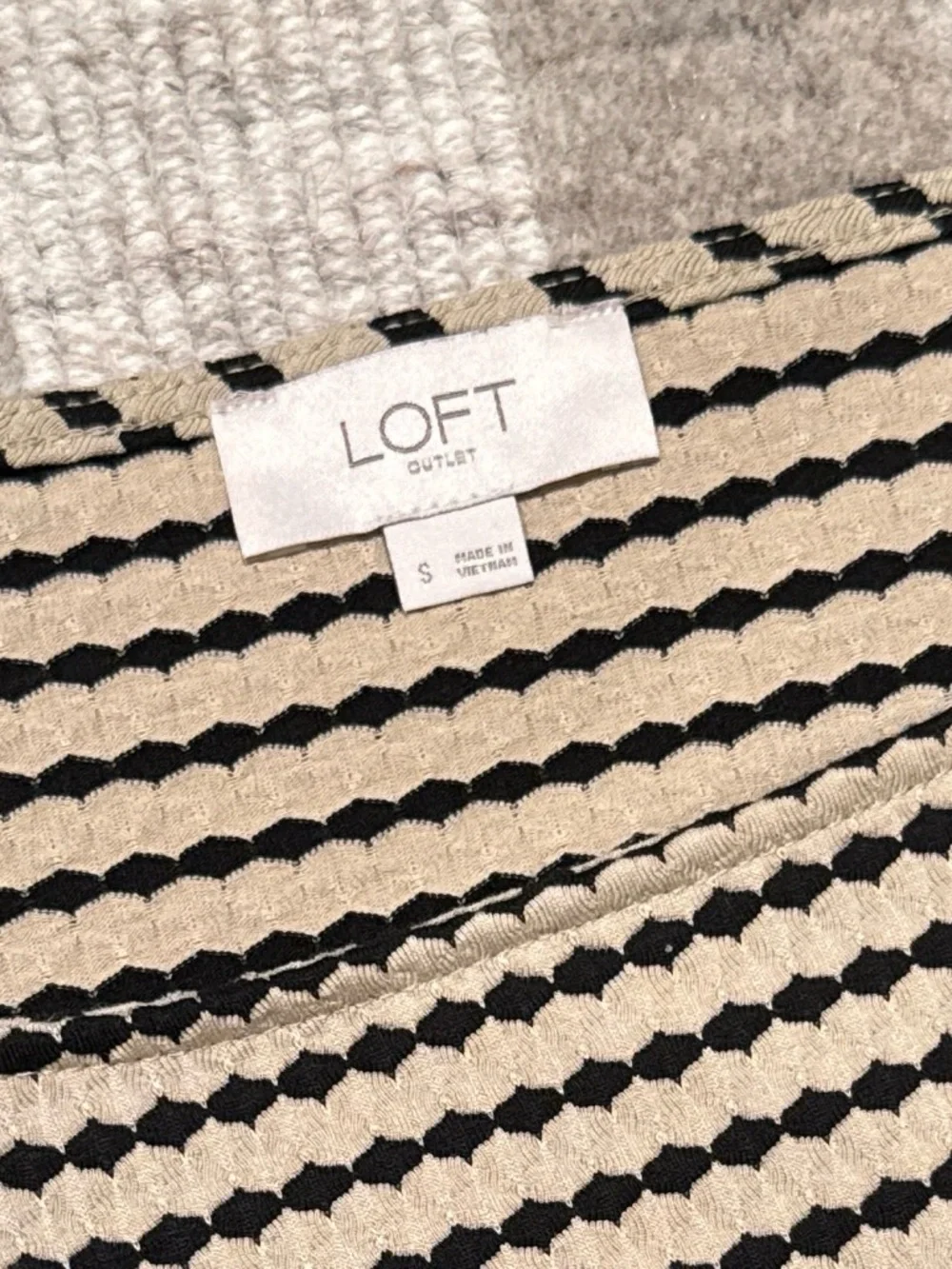 LOFT Beige and Black Textured Dot Stripe Knit Top